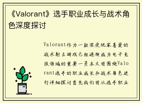 《Valorant》选手职业成长与战术角色深度探讨