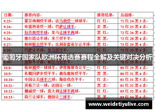 葡萄牙国家队欧洲杯预选赛赛程全解及关键对决分析